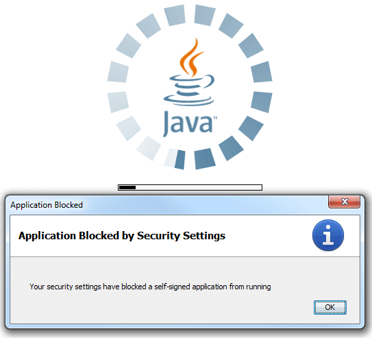 Скриншот ошибки Application Blocked By Java Security