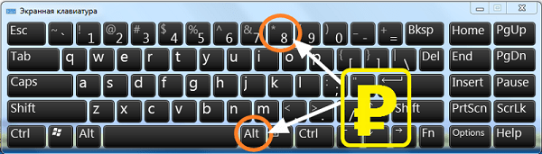 Сочетание клавиш для набора символаа "₽"