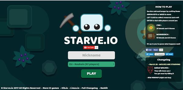 Начальный экран starve.io