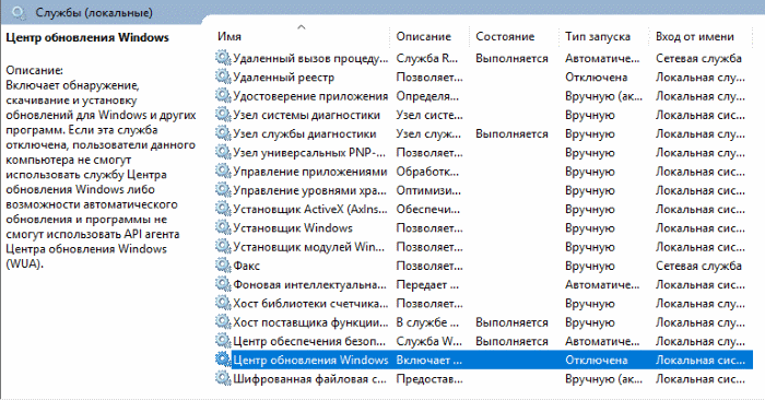 Список служб Windows